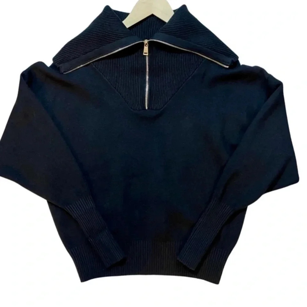 Zara Oversized Soft Half-Zip Black Batwing Sleeve Turtleneck Sweater - Picture 3 of 6